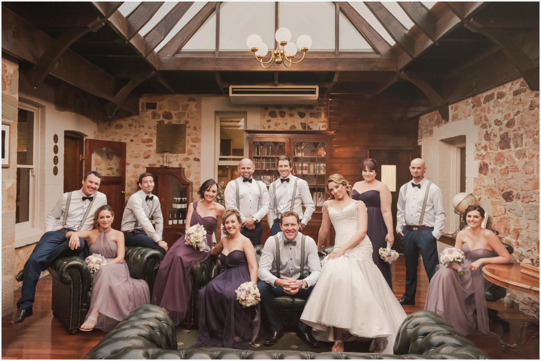 mount lofty house library wedding bride and groom with bridal party