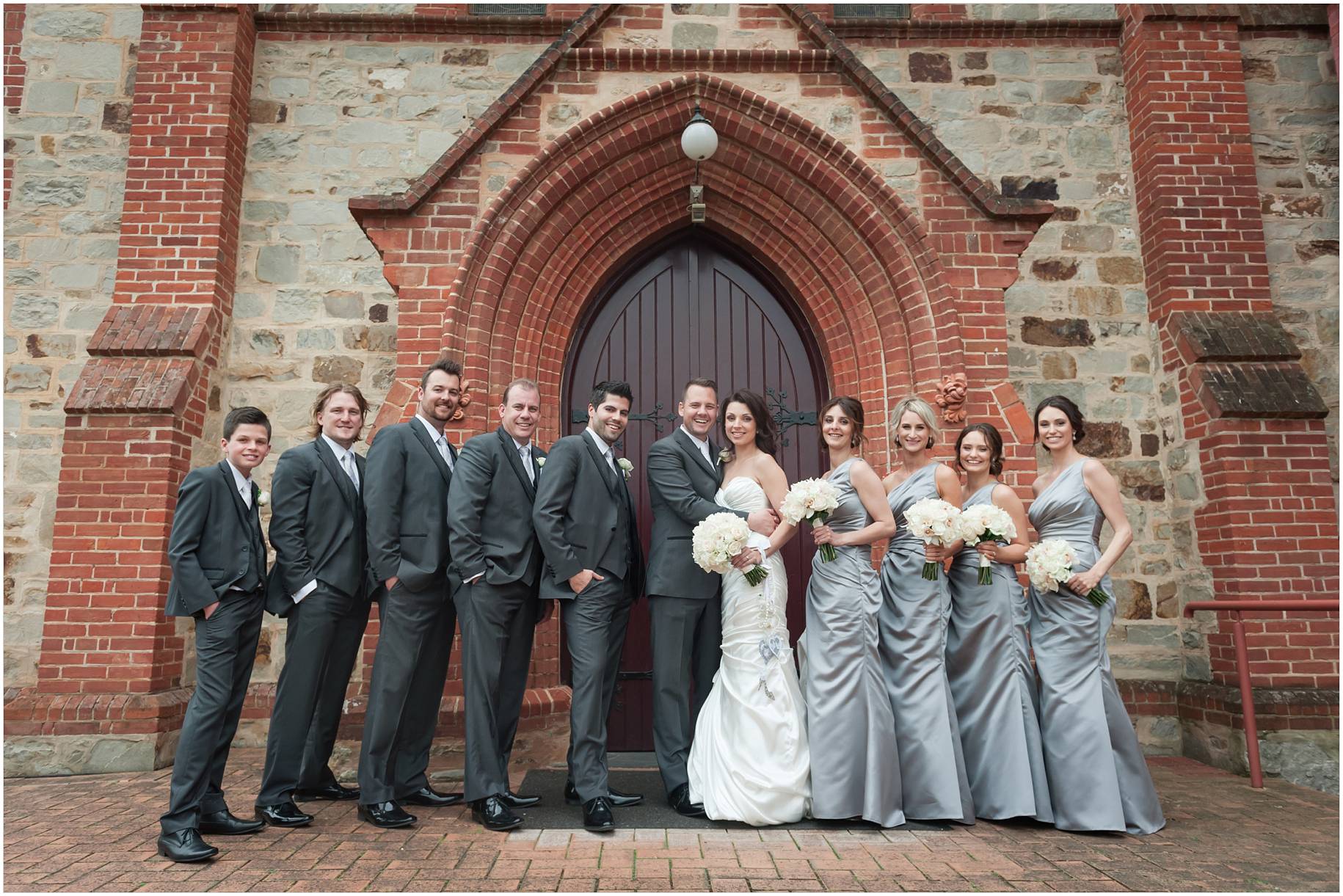 bridal party infront of church
