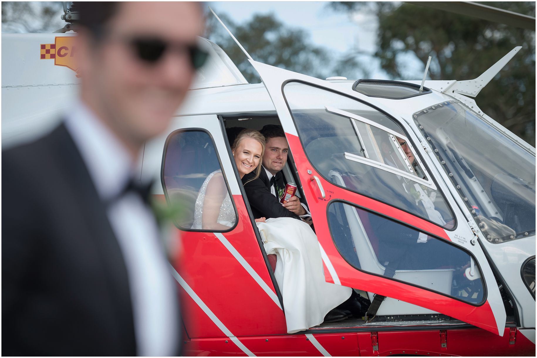Newneham mount barker wedding helicopter bride groom